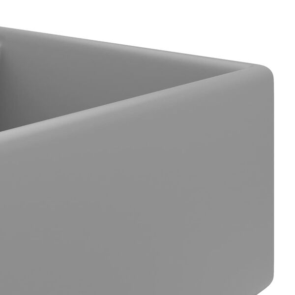 vidaXL 洗面器 角型 オーバーフロー付き マットライトグレー 41x41cm セラミック