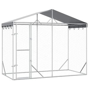 vidaXL 屋外犬小屋 屋根付き シルバー 3x1.5x2.5 m 亜鉛メッキ鋼製