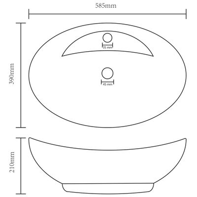 vidaXL 洗面器 楕円 オーバーフロー付き マットダークグリーン 58.5x39cm セラミック