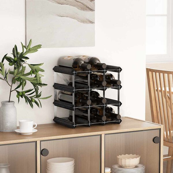 vidaXL ワインラック ボトル12本用 ブラック パイン無垢材