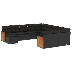 vidaXL 12ピース ガーデンソファセット クッション付き ブラック ポリラタン