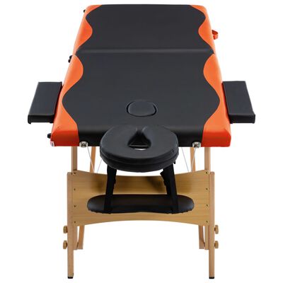 vidaXL 折りたたみ式マッサージテーブル 二つ折り 木製 ブラック＆オレンジ