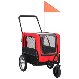vidaXL 2-in-1 ペット用 自転車トレーラー＆ジョギングベビーカー レッド＆ブラック