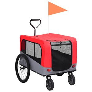 vidaXL 2-in-1 ペット用自転車トレーラー＆ジョギングベビーカー レッド＆グレー