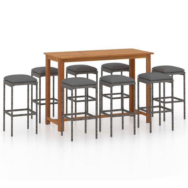 vidaXL ガーデンバー9点セット クッション付 グレー