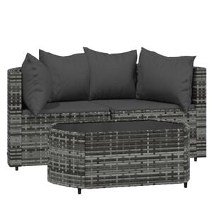 vidaXL ガーデンラウンジ3点セット クッション付き ポリラタン製 グレー