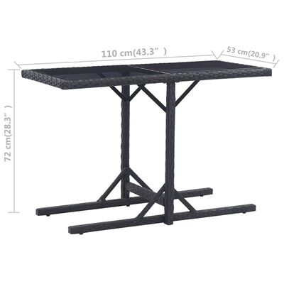 vidaXL ガーデンテーブル 110x53x72cm ガラス＆ポリラタン製 ブラック