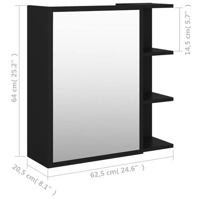 vidaXL バスルーム ミラーキャビネット ブラック 62.5x20.5x64cm パーティクルボード