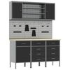 vidaXL 作業キャビネット 引き出し付き 棚で ストレージ付き ロック付き 7 個 黒とグレー エンジニアードウッドとスチール