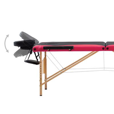 vidaXL 折りたたみ式マッサージテーブル 三つ折り 木製 ブラック＆ピンク