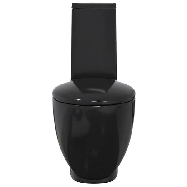 vidaXL お手洗い/バスルーム用トイレ 丸型 床排水式 セラミック製 ブラック