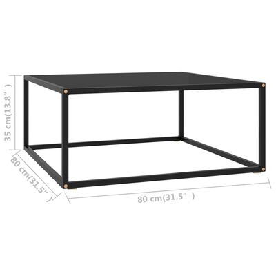 vidaXL コーヒーテーブル ブラック 80x80x35cm ブラックガラス製