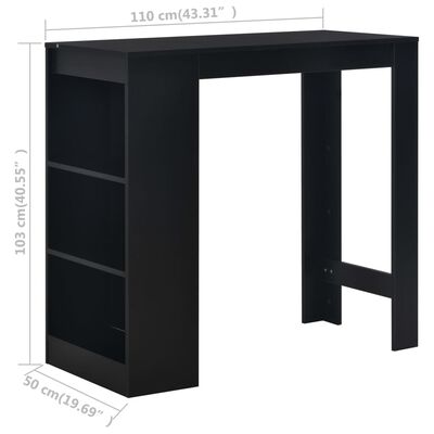 vidaXL バーテーブル 収納棚付き ブラック 110x50x103cm