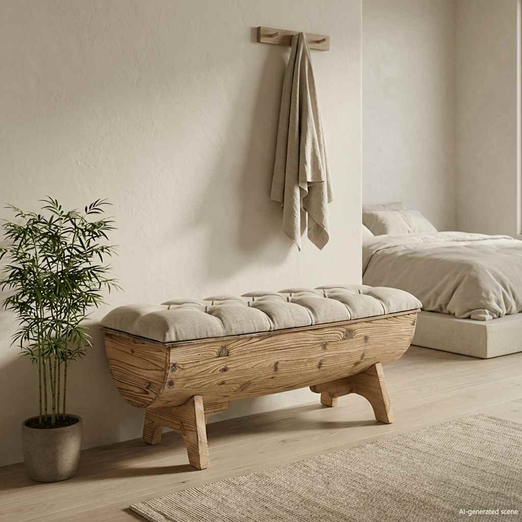 vidaXL 収納ベンチ 無垢材＆布製 103x51x44cm | vidaXL.jp