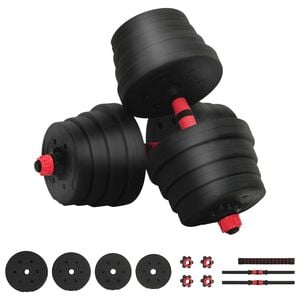vidaXL 2-in-1 ダンベルバーベルセット 30 kg 黒と赤 セメントと鉄砂 132 x 21 x 21 cm