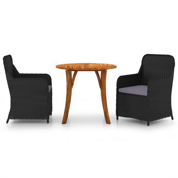vidaXL ガーデンダイニング3点セット ブラック