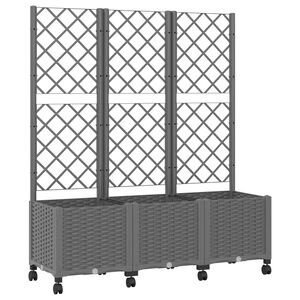 vidaXL トレリス＆車輪付きガーデンプランター ライトグレー 120 x 40 x 146 cm PP