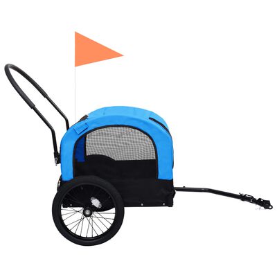 vidaXL 2-in-1 ペット用自転車トレーラー＆ジョギングベビーカー ブルー＆ブラック