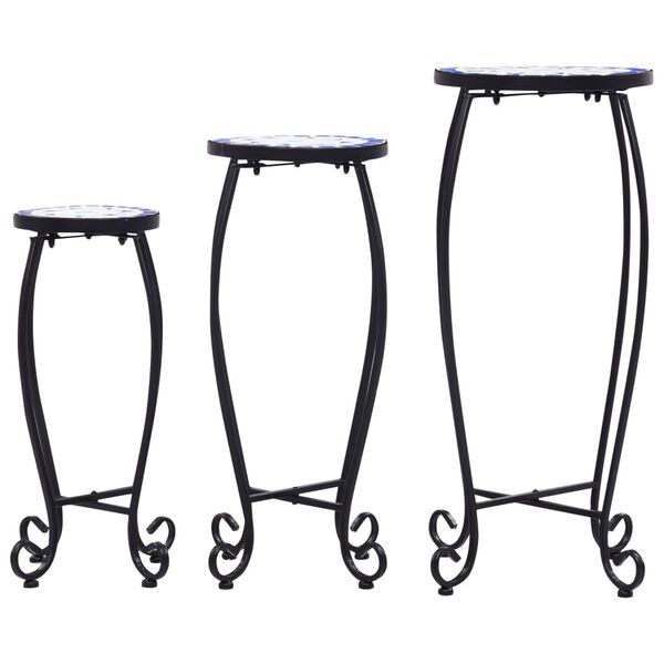 vidaXL モザイクテーブル 3点 セラミック製 ブルー＆ホワイト