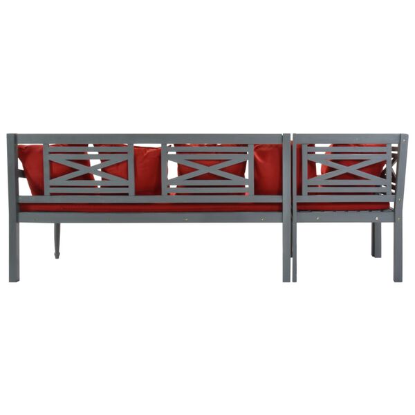 vidaXL ガーデンラウンジ3点セット アカシア無垢材 グレー＆レッド