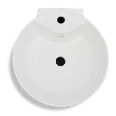 vidaXL バスルーム用 洗面台 蛇口穴＆オーバーフロー付き 丸型 セラミック製 ホワイト