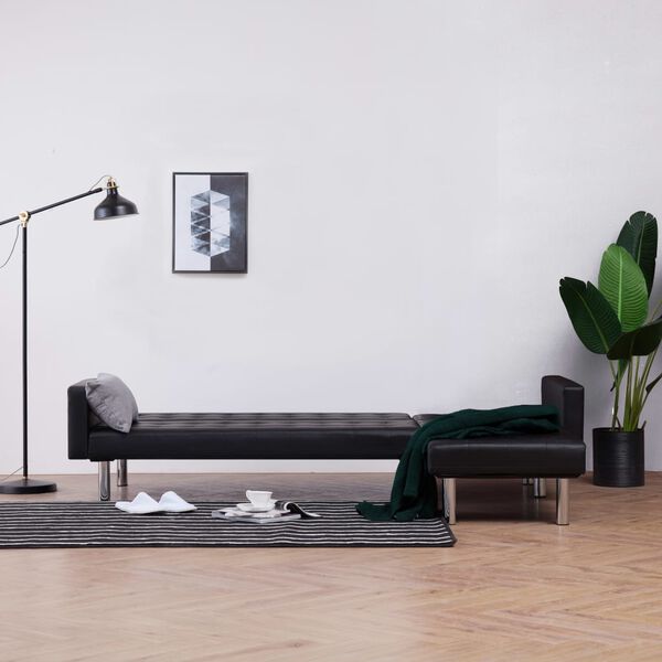 vidaXL L字型 ソファベッド 合成皮革 ブラック