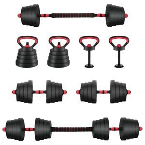 vidaXL 4-in-1ダンベルバーベルケトルベルセット 30 kg 黒と赤 セメントと鉄砂 132 x 21 x 21 cm