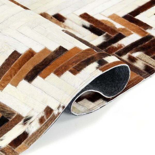 vidaXL ラグ 毛付き本革 パッチワーク 160x230cm ブラウン/ホワイト
