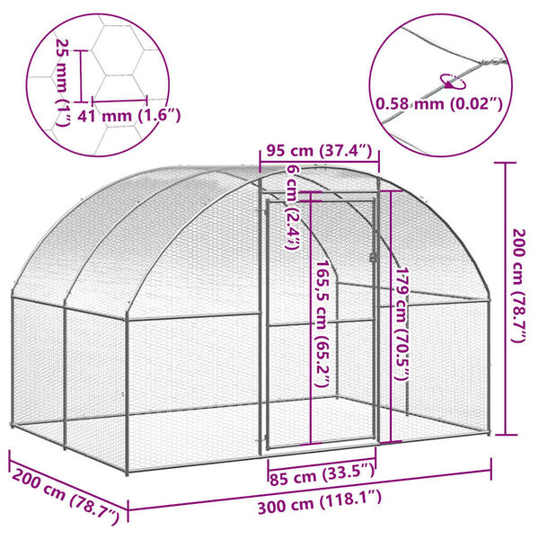 vidaXL 屋外鶏小屋 3x2x2 m 亜鉛メッキ鋼製