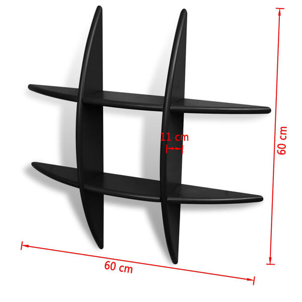 vidaXL 壁面取り付け棚 ディスプレイシェルフ 本/DVD収納 ブラック MDF製