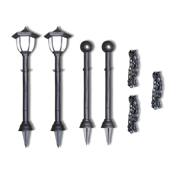 vidaXL ソーラーライト付きチェーンフェンス LEDランプ 2点 ポール 2点