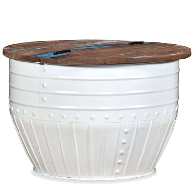 vidaXL コーヒーテーブル 無垢の再生木材 ホワイト 樽型