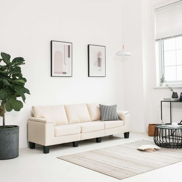 vidaXL 3人掛けソファ 布製 クリーム