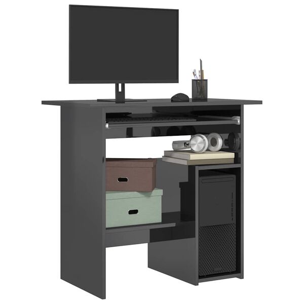 vidaXL デスク ハイグロスグレー 80x45x74cm パーティクルボード