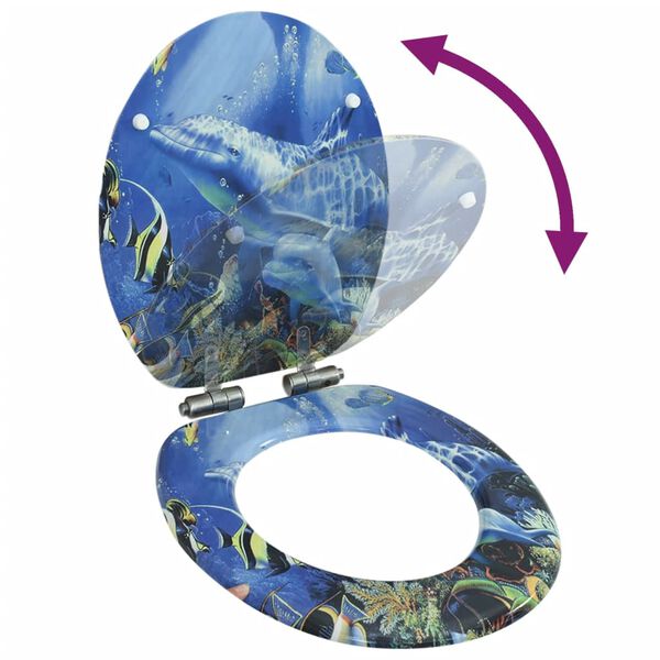 vidaXL トイレ便座 ソフトクローズ式ふた シンプル設計 MDF製 イルカデザイン