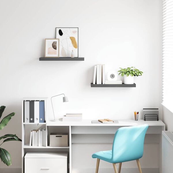 vidaXL フローティングウォールシェルフ 2点 ハイグロスグレー 60x23.5x3.8cm MDF