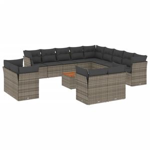vidaXL ガーデンラウンジ14点セット クッション付き グレー ポリラタン製
