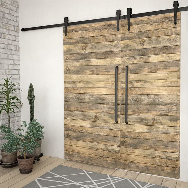 vidaXL  スライド式ドア 金具キット 2点セット 200cm スチール製 ブラック