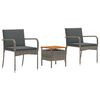 vidaXL ガーデンビストロセット クッション付き 3 pcs グレー ポリラタン