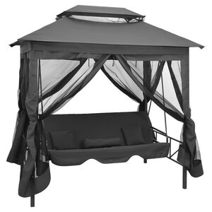 vidaXL 屋外用 コンバーチブルスイングベンチ キャノピー付き アントラシート 220x160x240cm スチール製