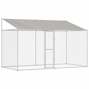 vidaXL 屋根付き犬用ケージ シルバー 400 x 200 x 256 cm スチールとPE