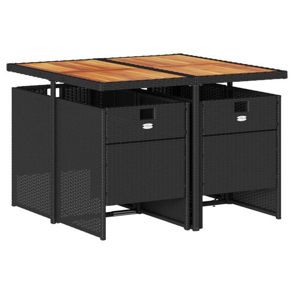 vidaXL ガーデンダイニング5点セット クッション付き ブラック ポリラタン製