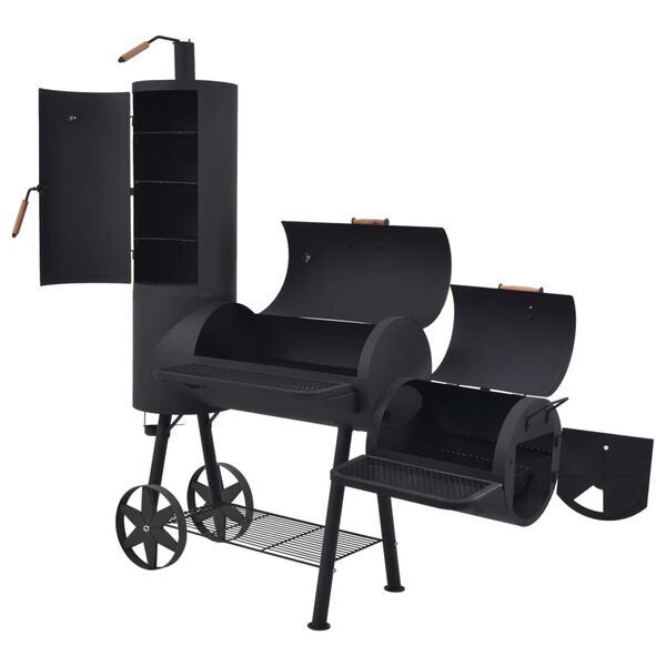 vidaXL BBQ チャコールスモーカー ボトムシェルフ付き ブラック XXL