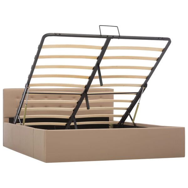 vidaXL 油圧式収納ベッドフレーム カプチーノ 合成皮革製 140x200cm