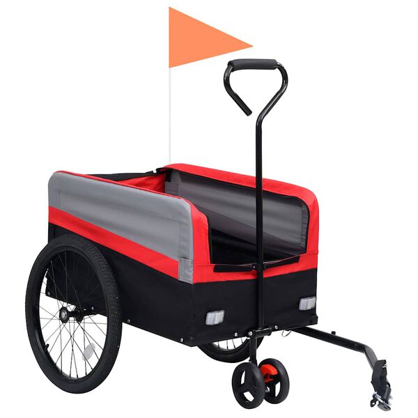 vidaXL 2-in-1 ペット用自転車トレーラー＆トロリー レッド＆グレー＆ブラック