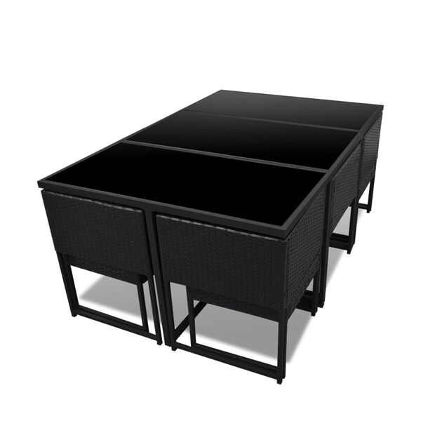 vidaXL 屋外ダイニング11点セット クッション付き ポリラタン製 ブラック