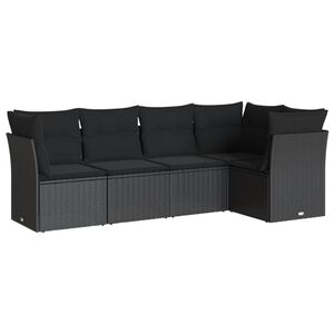 vidaXL 屋外ソファ5点セット クッション付き ブラック ポリラタン製