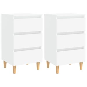 vidaXL 805888 vidaXL ベッドキャビネット 無垢材脚付き 2点 ホワイト 40x35x69 cm