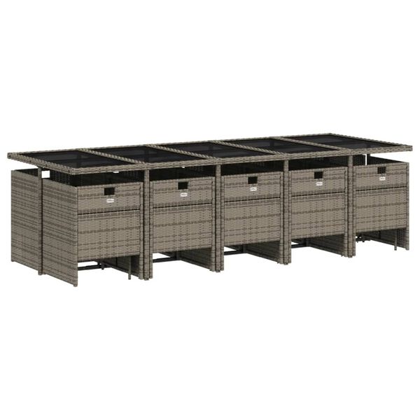 vidaXL ガーデンダイニング15点セット クッション付き グレー ポリラタン製