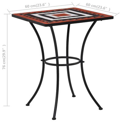 vidaXL モザイクビストロテーブル 60cm テラコッタ＆ホワイト セラミック製